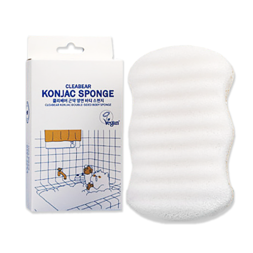 [CLEABEAR] Konjac Double Sided Body Sponge - 1pack | sponge, bath, bubble, shower, double-sided, soft, white, clear